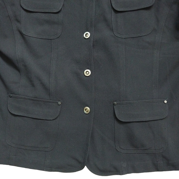 Chico's Black Snap Jacket 4 Pockets Stand Collar Classic Lightweight Minimalist - Picture 6 of 9